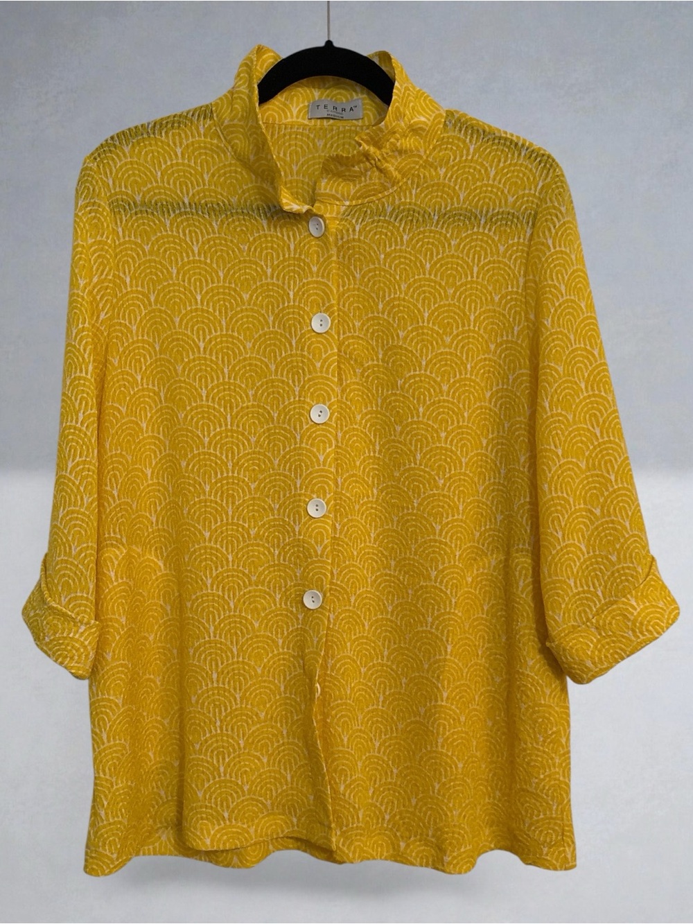 Terra SJ Apparel Yellow Fan-Print Blouse with Side Pockets